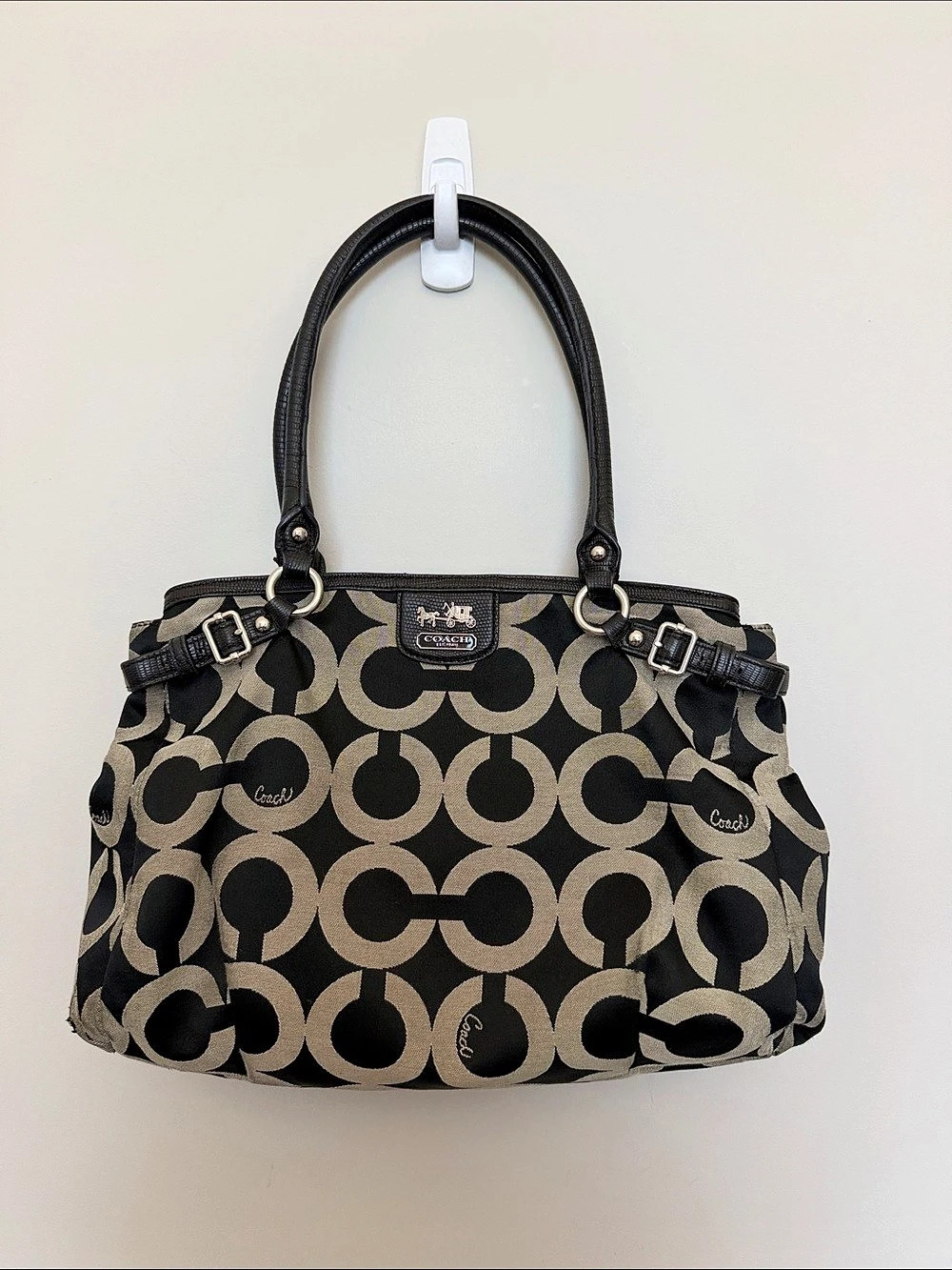 Vintage Coach Madison Shoulder Bag Black Beige